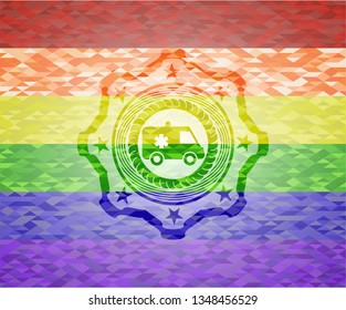 ambulance icon inside lgbt colors emblem 