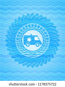 ambulance icon inside light blue water badge.