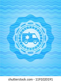 ambulance icon inside light blue water style badge.