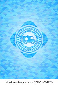 ambulance icon inside light blue mosaic emblem