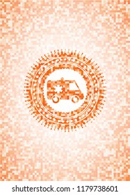 ambulance icon inside orange tile background illustration. Square geometric mosaic seamless pattern with emblem inside.