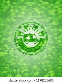 ambulance icon inside realistic green mosaic emblem