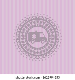 ambulance icon inside realistic pink emblem