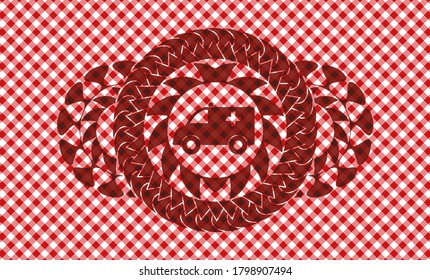Ambulanzsymbol in rot karierten Tischdecken realistisches Emblem. Restaurant auf würdevollem Hintergrund. Künstlerische Illustration. 