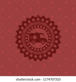 ambulance icon inside red emblem. Vintage.