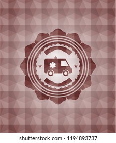 ambulance icon inside red seamless geometric emblem.