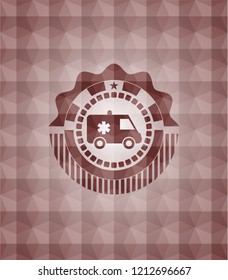 ambulance icon inside red seamless geometric badge.