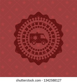 ambulance icon inside retro red emblem