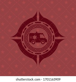 ambulance icon inside retro red emblem