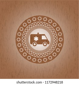 ambulance icon inside retro style wood emblem