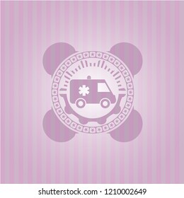 ambulance icon inside retro style pink emblem