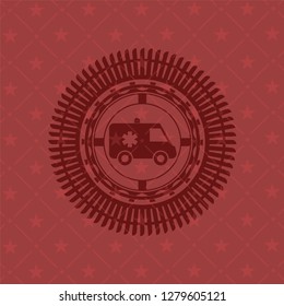 ambulance icon inside retro style red emblem