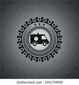 ambulance icon inside retro style black emblem