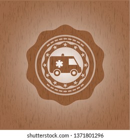 ambulance icon inside retro wood emblem