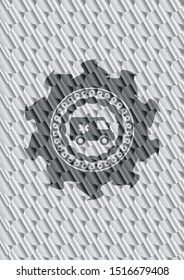 ambulance icon inside silver color badge or emblem. Scales pattern. Vector Illustration. Detailed.