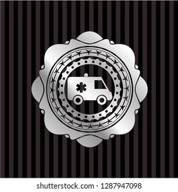 ambulance icon inside silvery emblem
