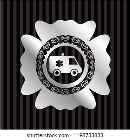 ambulance icon inside silvery shiny emblem