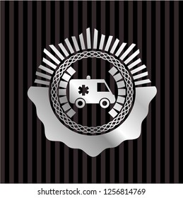 ambulance icon inside silvery shiny badge