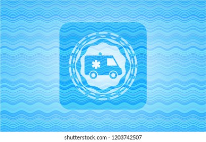 ambulance icon inside water concept badge.