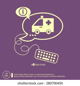 Ambulance icon and keyboard design elements. Line icons for application development, web page coding and programming, creative process