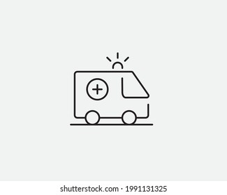 Ambulance icon line art isolated on white background. Ambulance symbol flat style design. Emergency car vector graphic outline illustration. Outline stroke design with editable stroke.