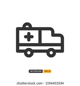 ambulance icon in line style. Vector logo design template. Modern design icon, symbol, logo and illustration. Vector graphics illustration and editable stroke. Isolated on white background.