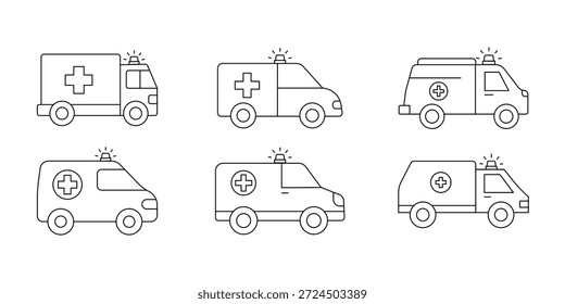 Icono de ambulancia en icono lineal . Icono de ambulancia diseñado en un estilo de línea sobre fondo blanco. eps10