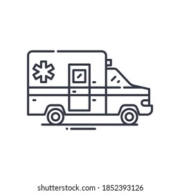 Ambulance icon, linear isolated illustration, thin line vector, web design sign, outline concept symbol with editable stroke on white background.