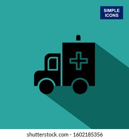 An ambulance icon with a long shadow. Vector illustration.
