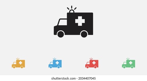 Ambulance icon. Medical, hospital, patient car icon. Ambulance truck icon. Set of colorful flat design icons