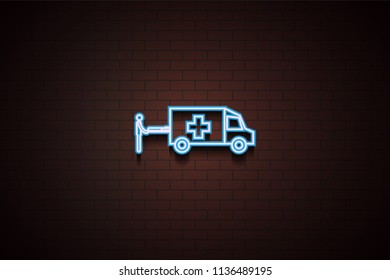 ambulance icon in Neon style on dark brick wall background