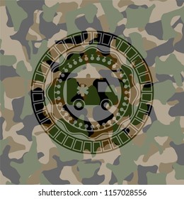 ambulance icon on camo pattern