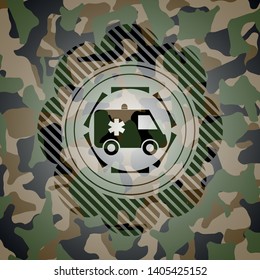 ambulance icon on camouflage texture
