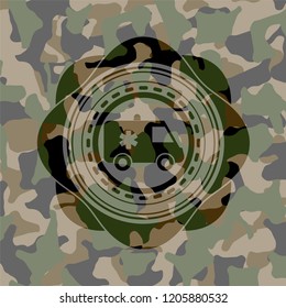 ambulance icon on camouflaged pattern