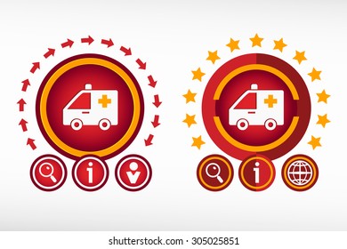 Ambulance icon on creative background. Red design concept for banner, web, advertising, print