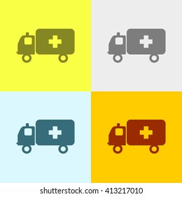 Ambulance Icon on Four Different Backgrounds. Eps-10.