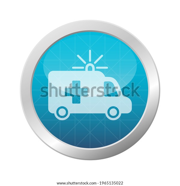 Ambulance\
icon on light blue shiny circle frame. Emergency medical rescue\
services vehicle sign. Vector\
illustration.