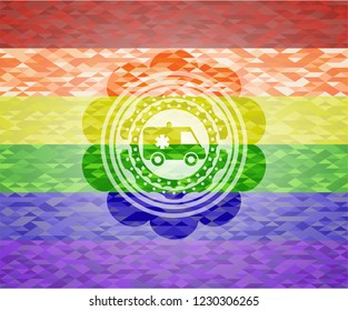 ambulance icon on mosaic background with the colors of the LGBT flag