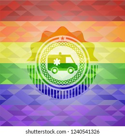 ambulance icon on mosaic background with the colors of the LGBT flag