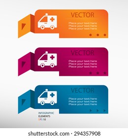 Ambulance icon on origami paper banners. Can be used for workflow layout, diagram, business step options, banner, web design