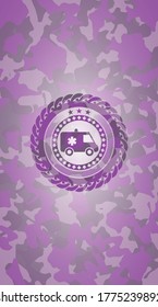 ambulance icon on pink camo texture. 
