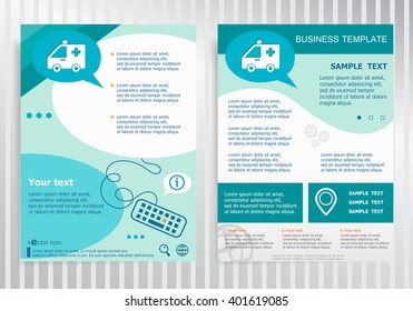 Ambulance icon on vector Brochure. Flyer design. Layout template, size A4. 