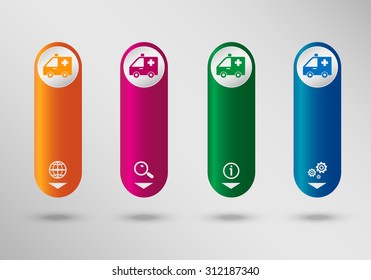 Ambulance icon on vertical infographic design template, can be used for workflow layout, web design.