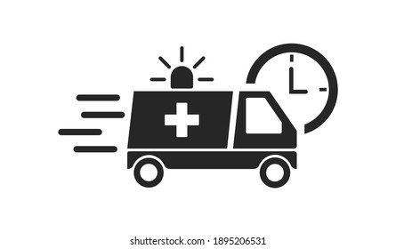 Icono de ambulancia sobre fondo blanco. Símbolo, ilustración del logotipo. Visita rápida al paciente. vector de icono de automóvil