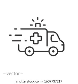 Ambulance Icon, Outline Emergency Car, Medicine Van, Care Medic Support, Thin Line Web Symbol On White Background - Editable Stroke Vector Illustration Eps10