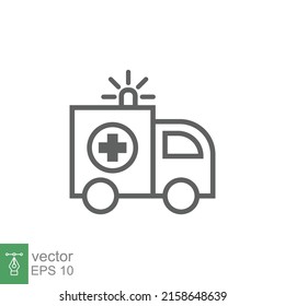 Ambulance icon, outline emergency car, medicine van, care medic support, thin line web symbol on white background. Vector illustration EPS 10.