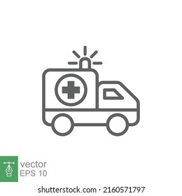 Ambulance icon, outline emergency car, medicine van, care medic support, thin line web symbol on white background. Vector illustration EPS 10.
