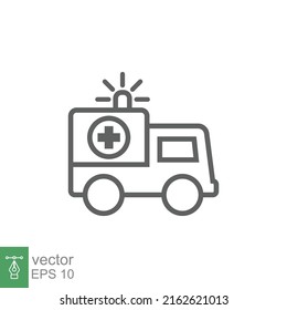 Ambulance icon, outline emergency car, medicine van, care medic support, thin line web symbol on white background. Vector illustration EPS 10.