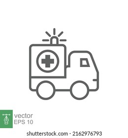 Ambulance icon, outline emergency car, medicine van, care medic support, thin line web symbol on white background. Vector illustration EPS 10.