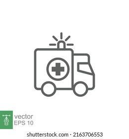 Ambulance icon, outline emergency car, medicine van, care medic support, thin line web symbol on white background. Vector illustration EPS 10.